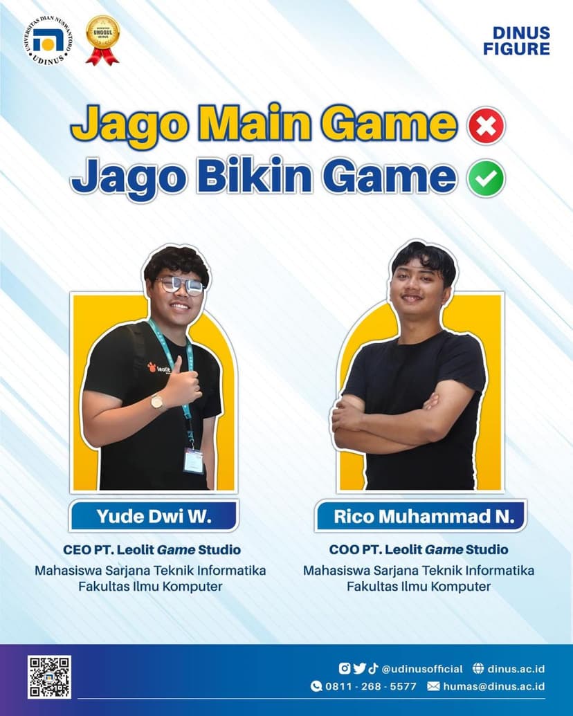 Universitas Dian Nuswantoro on Instagram: "Hai, Dinusian! Siapa nih Dinusian yang suka main game? 🙋🏻‍♂️ Untuk Dinusian yang hobi nge-game, yuk coba main games yang diinisiasi oleh mahasiswa Udinus, Yude Dewi dan Rico Muhammad dari Program Studi Teknik Informatika 🎮 Melalui PT. Leolit Game Studio, studio games yang dirilis bersama timnya, sudah ada belasan games yang bisa Dinusian mainkan loh 😆